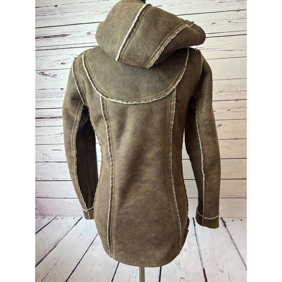 KUHL Projekt Dani Sherpa Jacket Lined Coat Faux Leather XS Extra Small Hooded - Picture 3 of 12